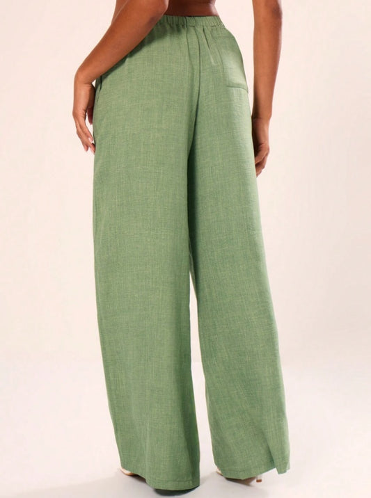 Holiday Textured Linen Feel Tie Waist Trouser