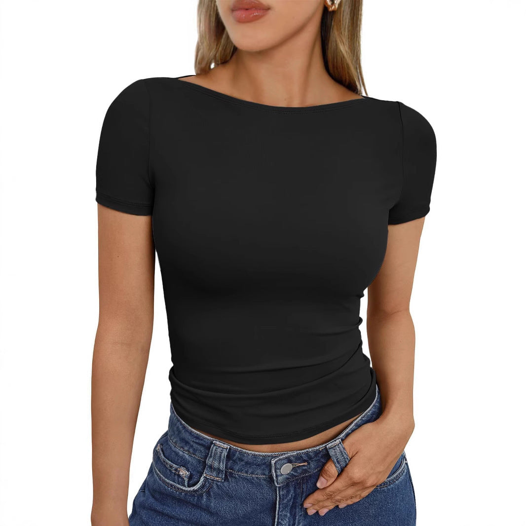 Round Neck Short Sleeve Slim Tops