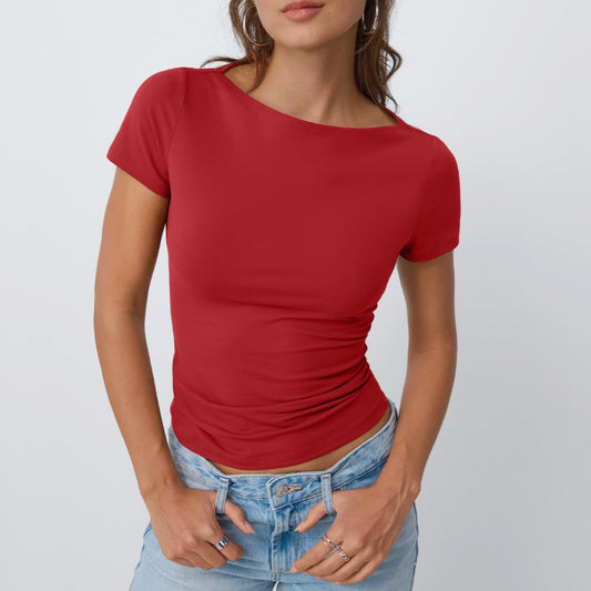 Round Neck Short Sleeve Slim Tops