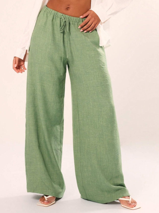 Holiday Textured Linen Feel Tie Waist Trouser