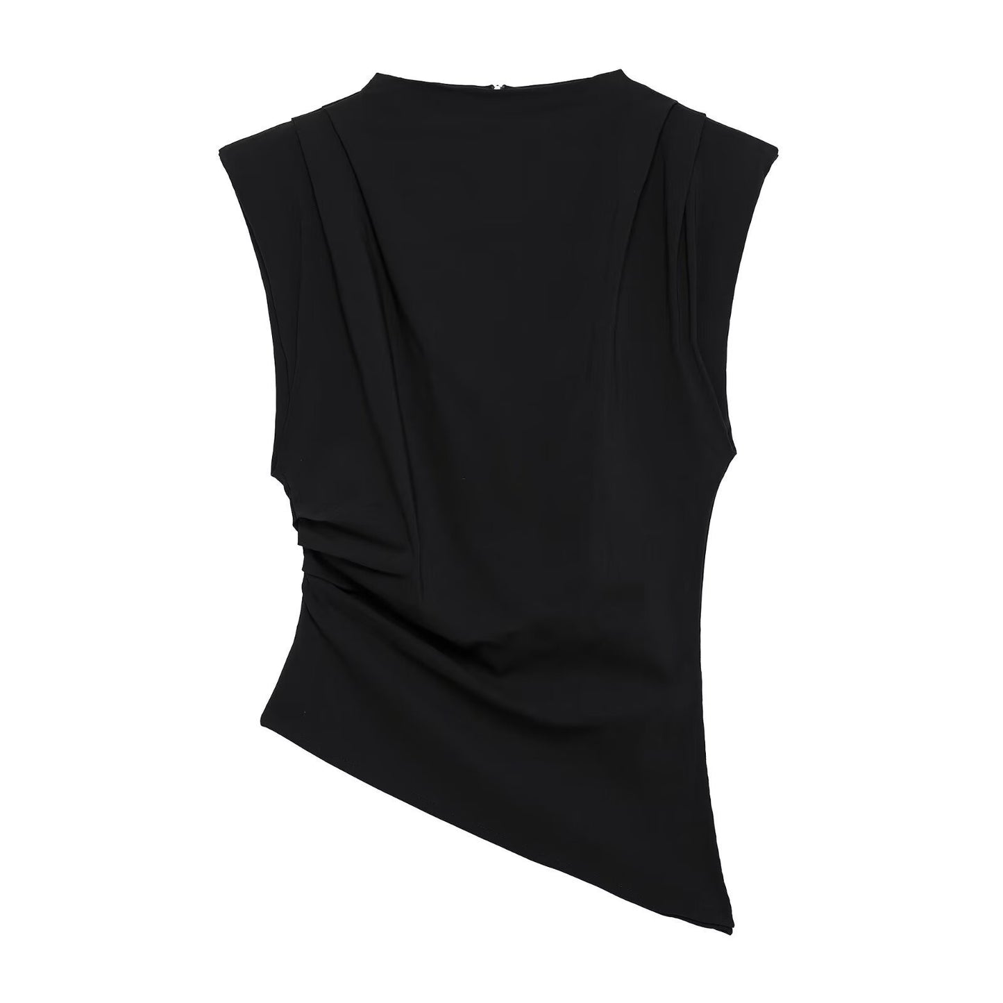 Pleated Decorative Padded Shoulder Top