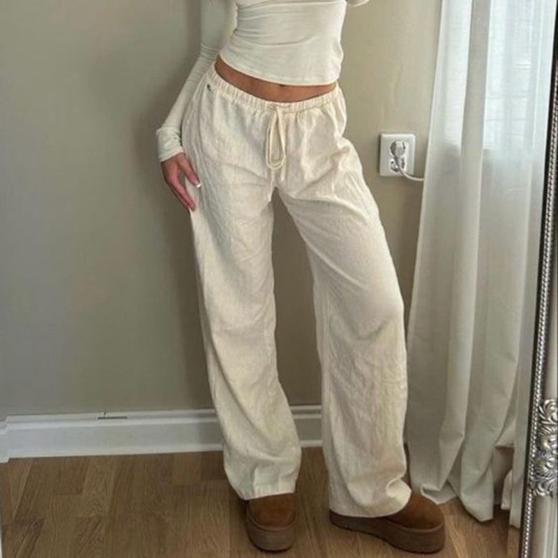 r Elastic Waist Lace-up Linen Trousers