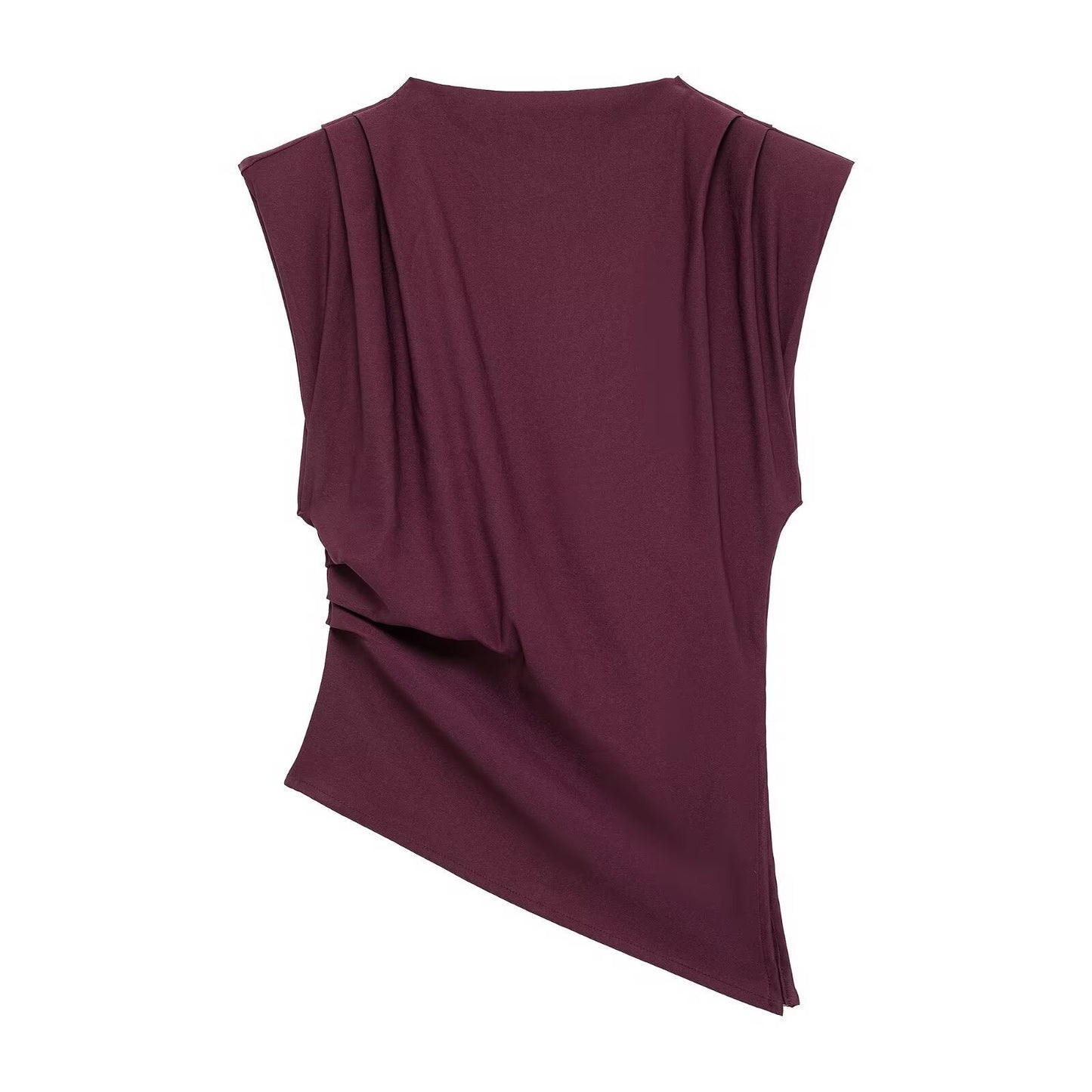 Pleated Decorative Padded Shoulder Top