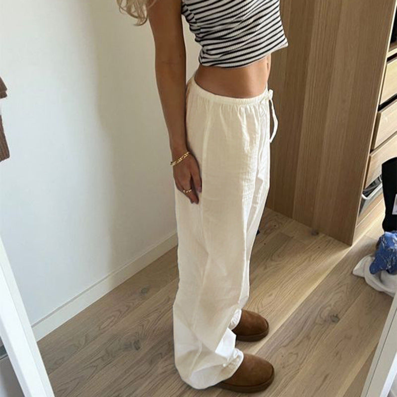 r Elastic Waist Lace-up Linen Trousers