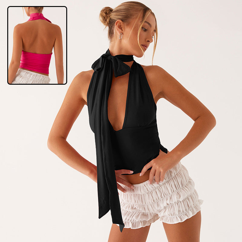 Scarf Lace-up Low-cut Back Cutout Sling Top