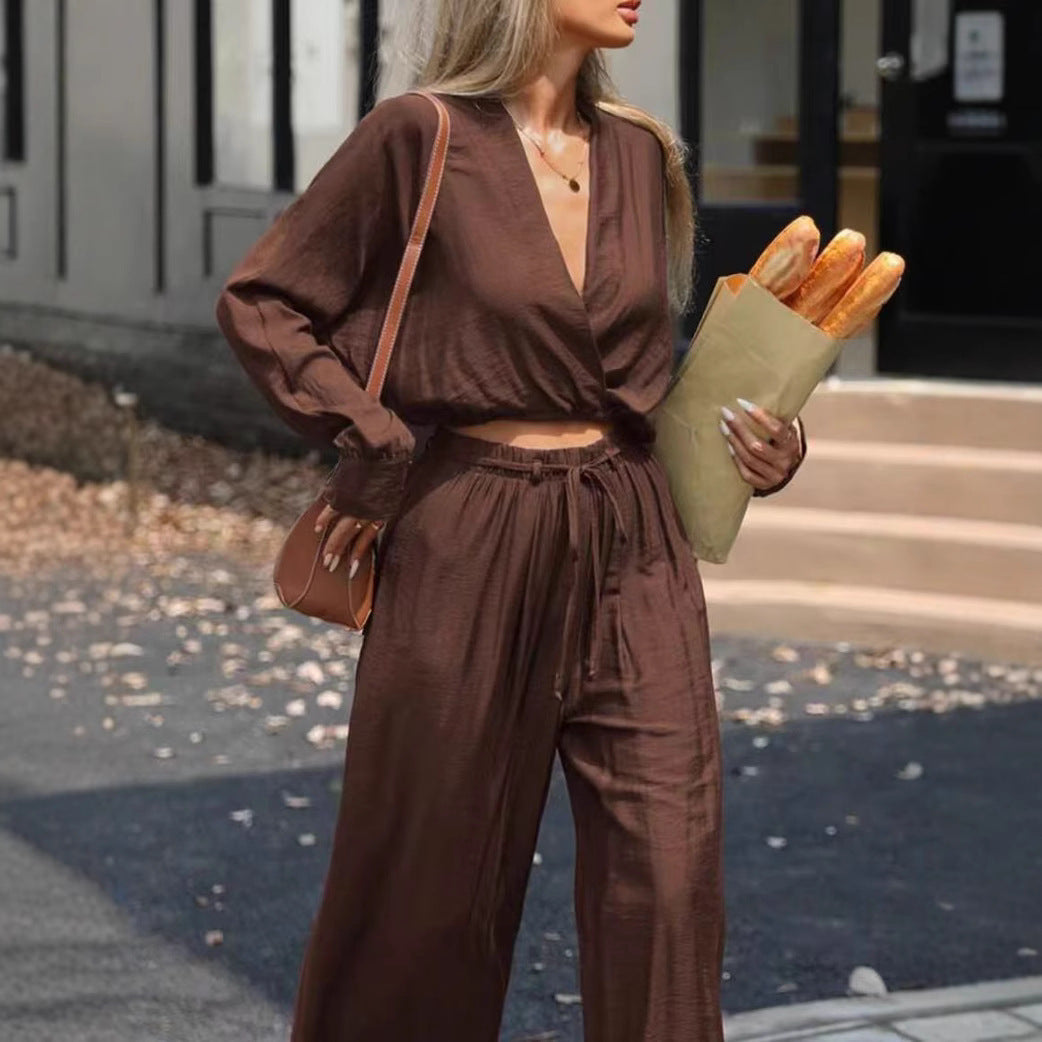 Long Sleeve V-neck Top Suit