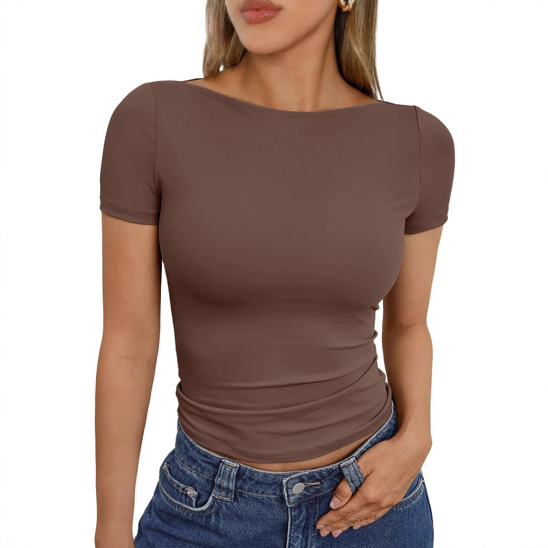 Round Neck Short Sleeve Slim Tops