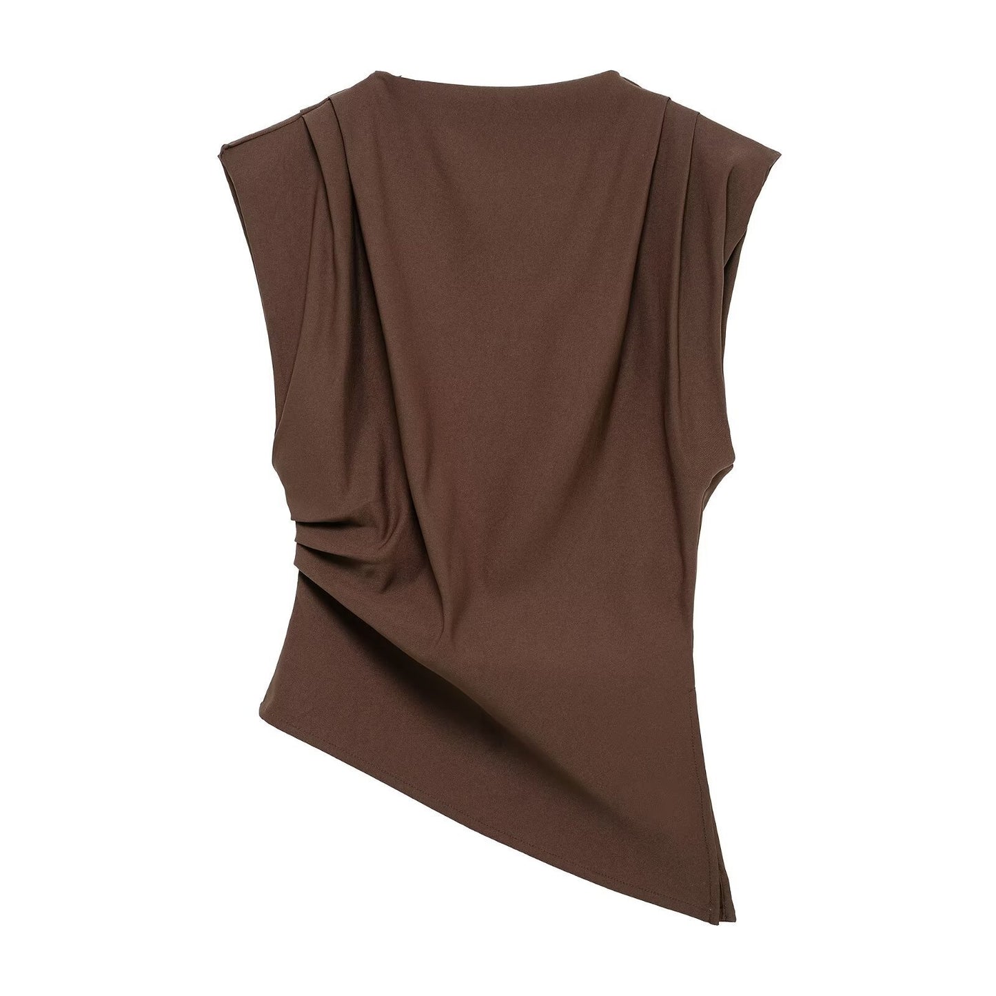 Pleated Decorative Padded Shoulder Top