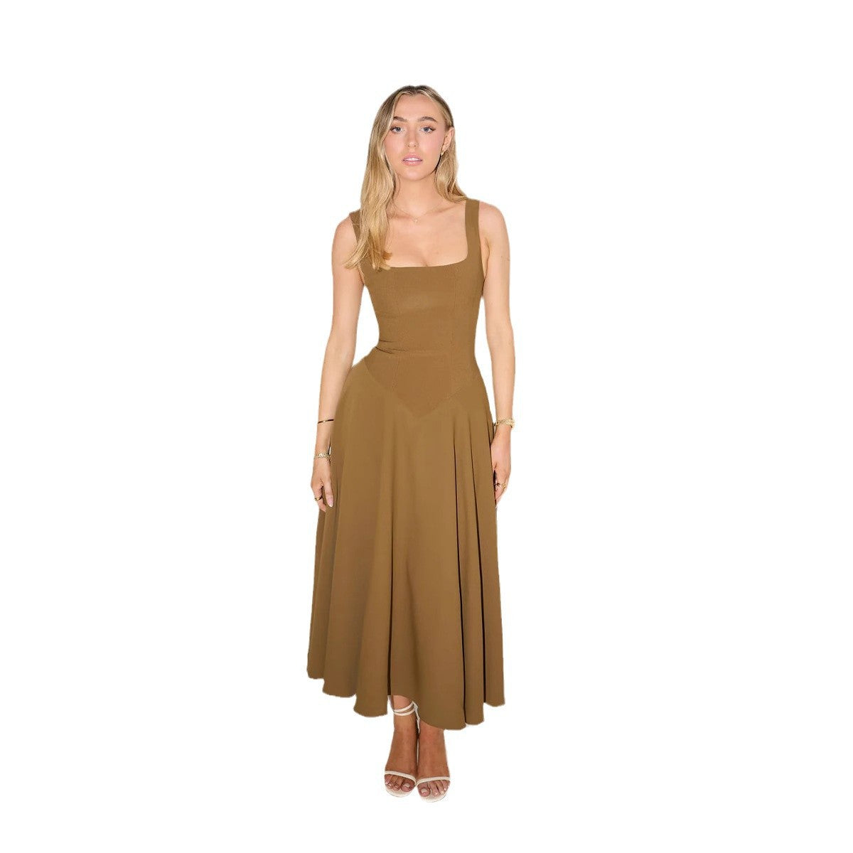 New Simple Shoulder Strap  Mid-length Dress