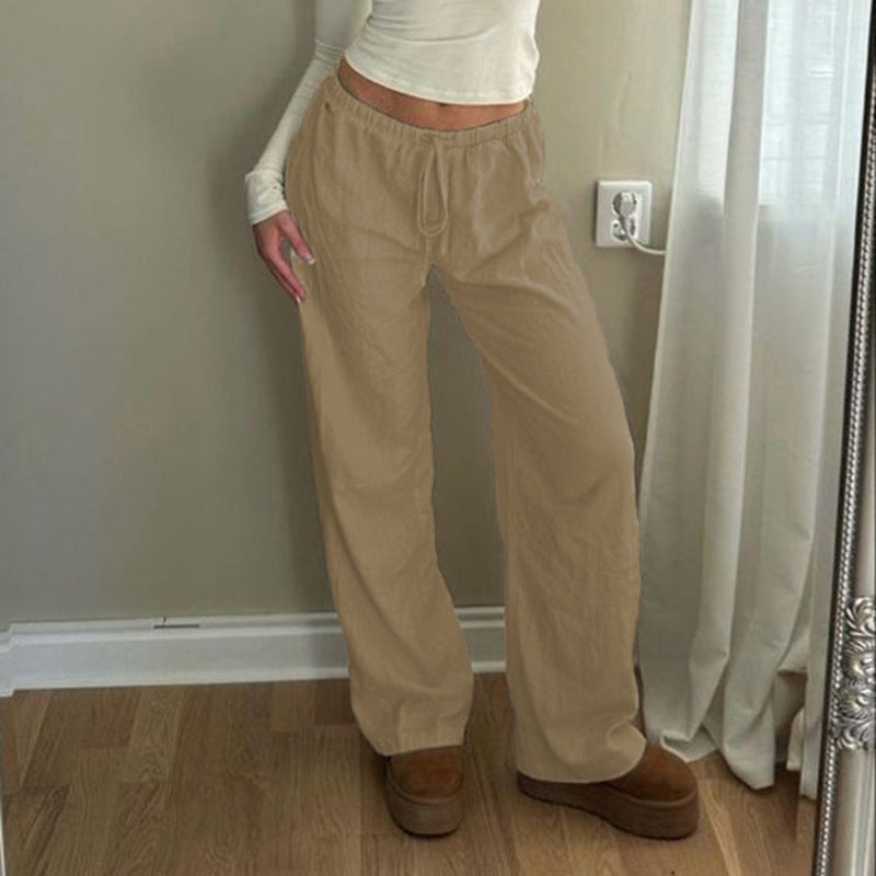 r Elastic Waist Lace-up Linen Trousers