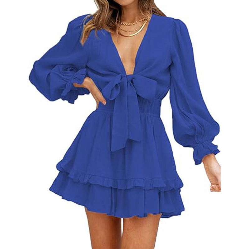 Ruffled Slimming Long Sleeves Short Dress