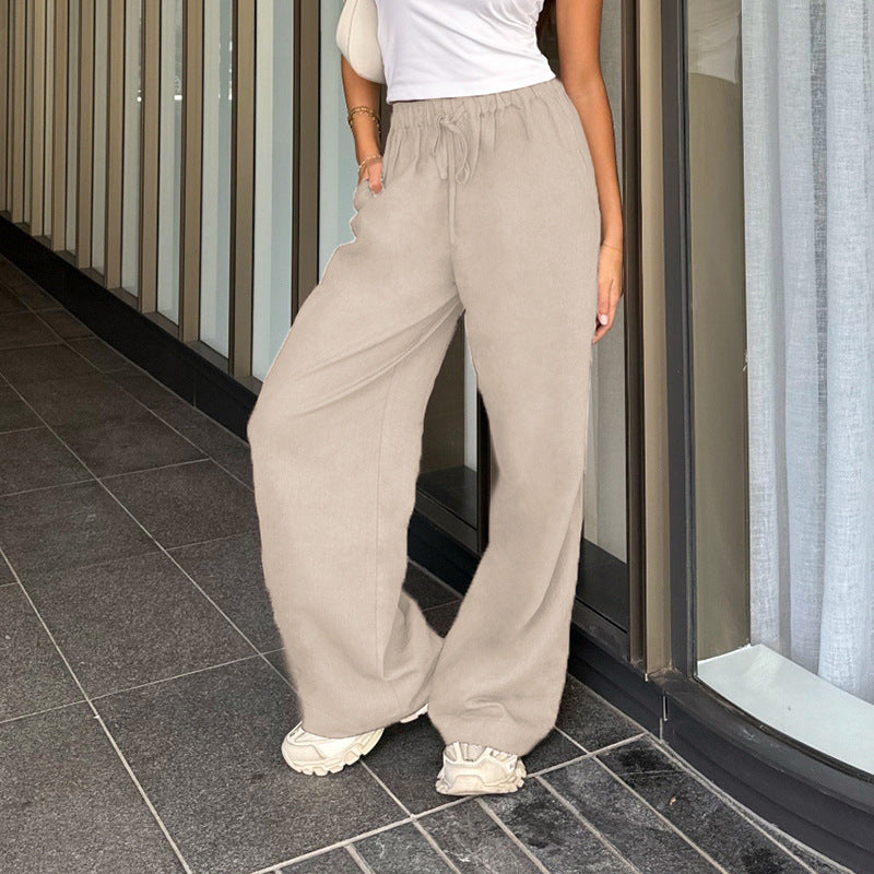 r Elastic Waist Lace-up Linen Trousers