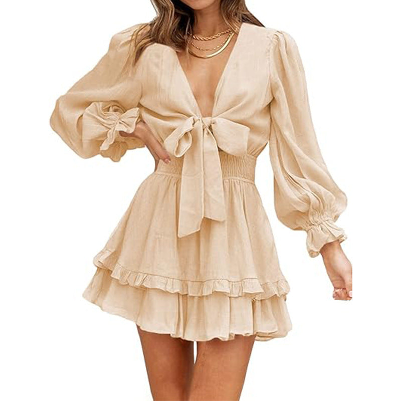 Ruffled Slimming Long Sleeves Short Dress